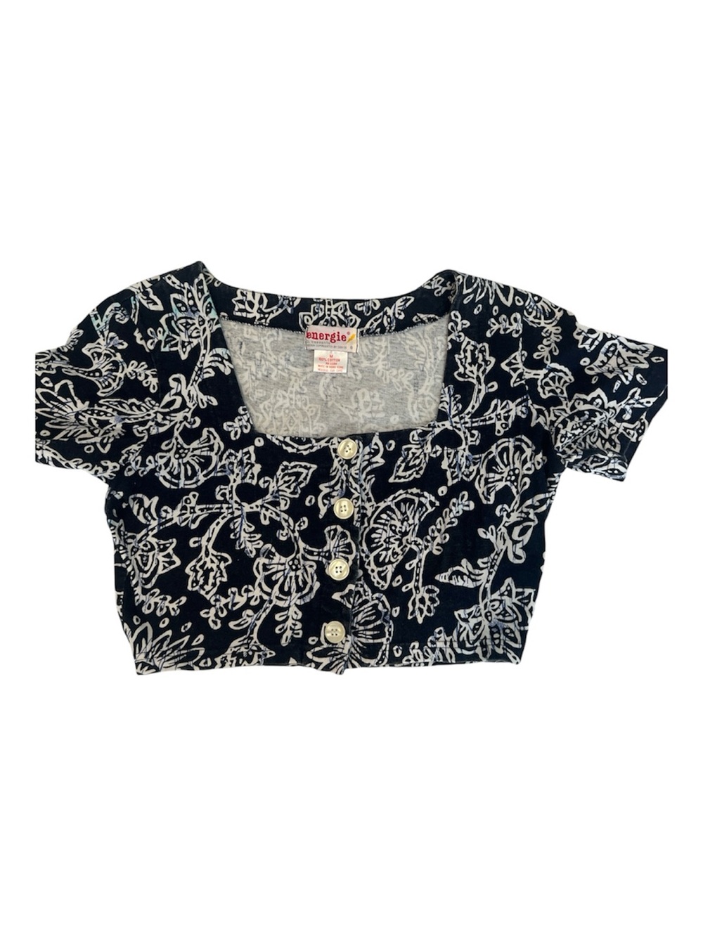 Vintage Energie Navy and White Floral Button-Front Crop Top EVC